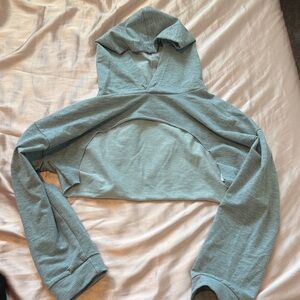 Cropped Hooded Sweatshirt - Light Heather Gray